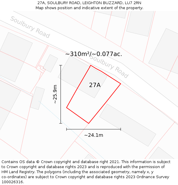 27A, SOULBURY ROAD, LEIGHTON BUZZARD, LU7 2RN: Plot and title map