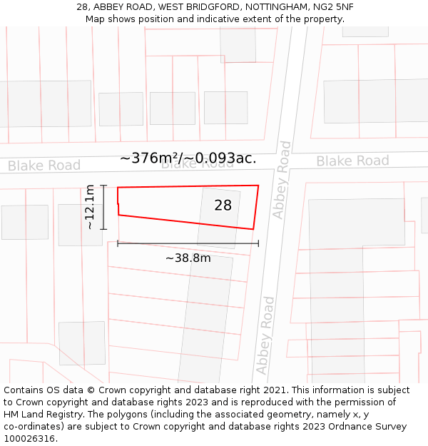 28, ABBEY ROAD, WEST BRIDGFORD, NOTTINGHAM, NG2 5NF: Plot and title map