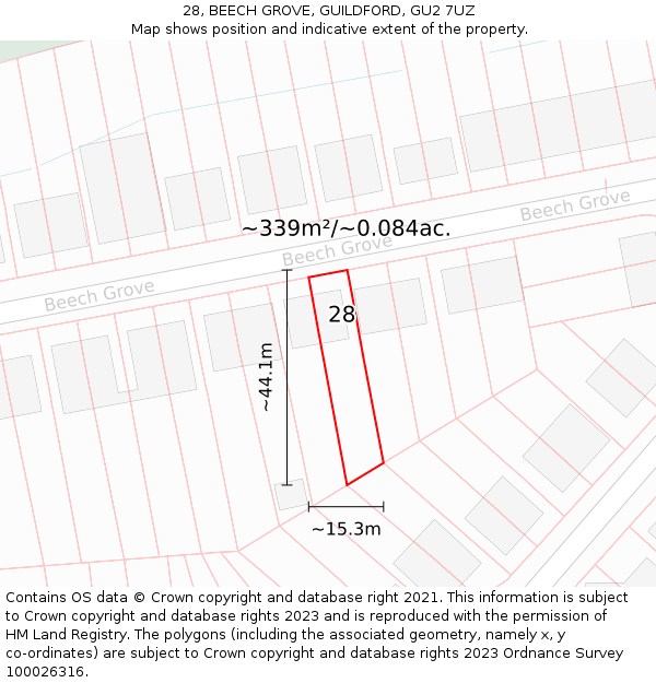 28, BEECH GROVE, GUILDFORD, GU2 7UZ: Plot and title map