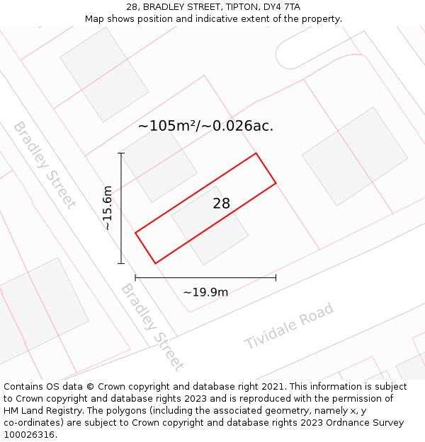 28, BRADLEY STREET, TIPTON, DY4 7TA: Plot and title map