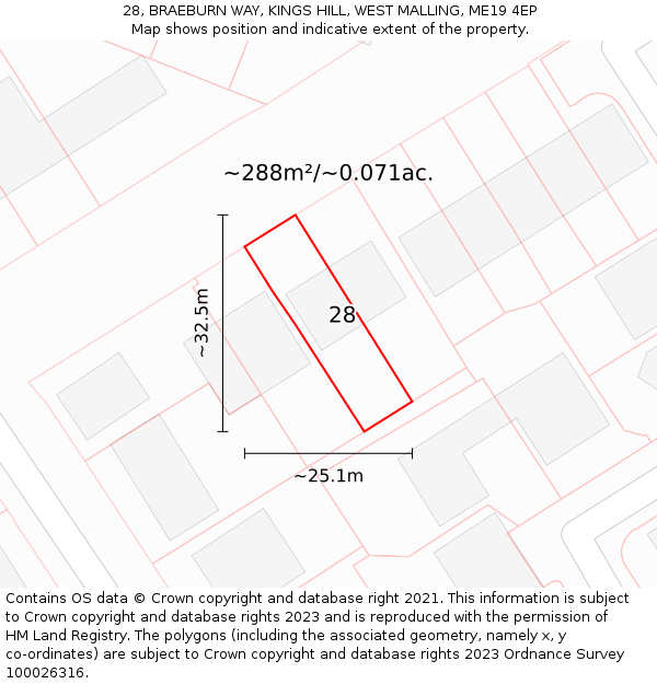 28, BRAEBURN WAY, KINGS HILL, WEST MALLING, ME19 4EP: Plot and title map