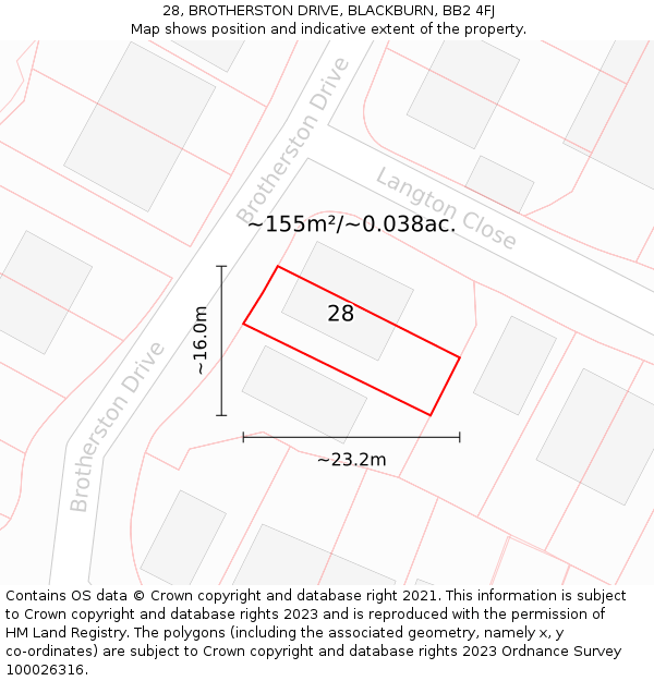 28, BROTHERSTON DRIVE, BLACKBURN, BB2 4FJ: Plot and title map