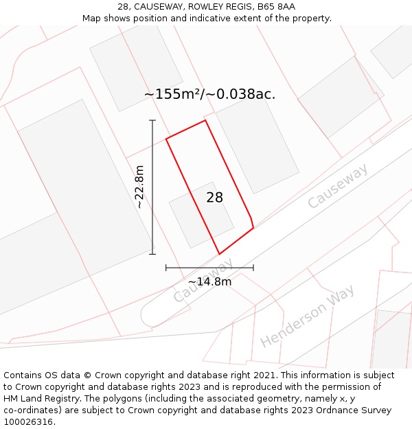 28, CAUSEWAY, ROWLEY REGIS, B65 8AA: Plot and title map