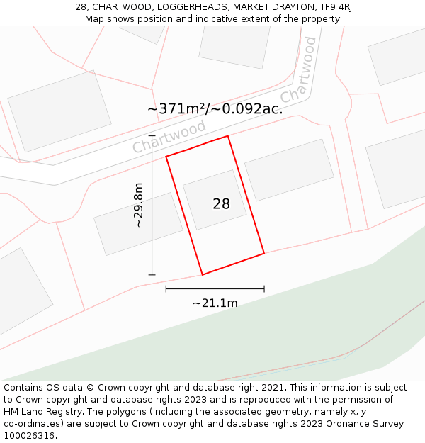 28, CHARTWOOD, LOGGERHEADS, MARKET DRAYTON, TF9 4RJ: Plot and title map