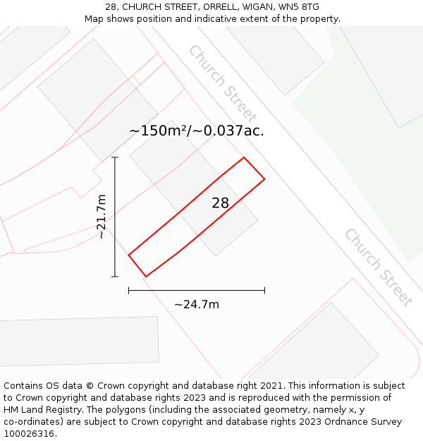 28, CHURCH STREET, ORRELL, WIGAN, WN5 8TG: Plot and title map