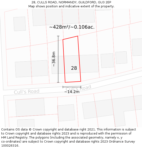 28, CULLS ROAD, NORMANDY, GUILDFORD, GU3 2EP: Plot and title map