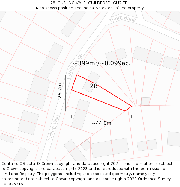 28, CURLING VALE, GUILDFORD, GU2 7PH: Plot and title map