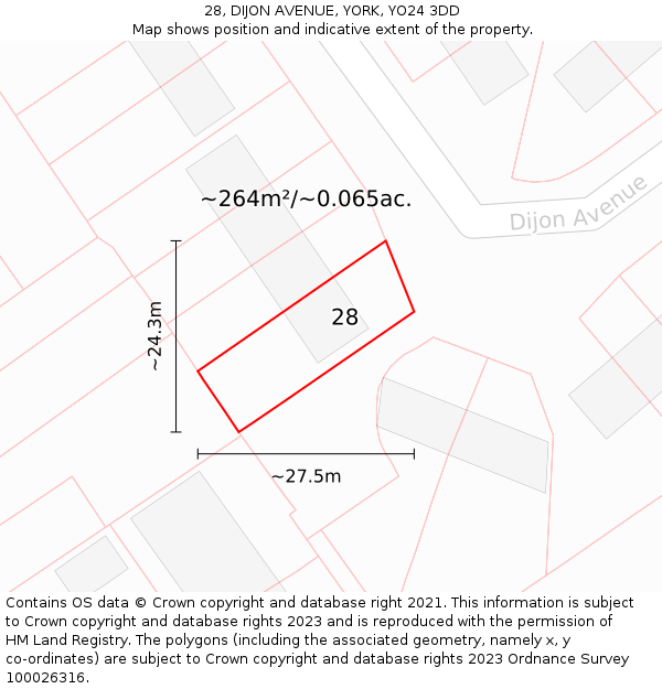 28, DIJON AVENUE, YORK, YO24 3DD: Plot and title map