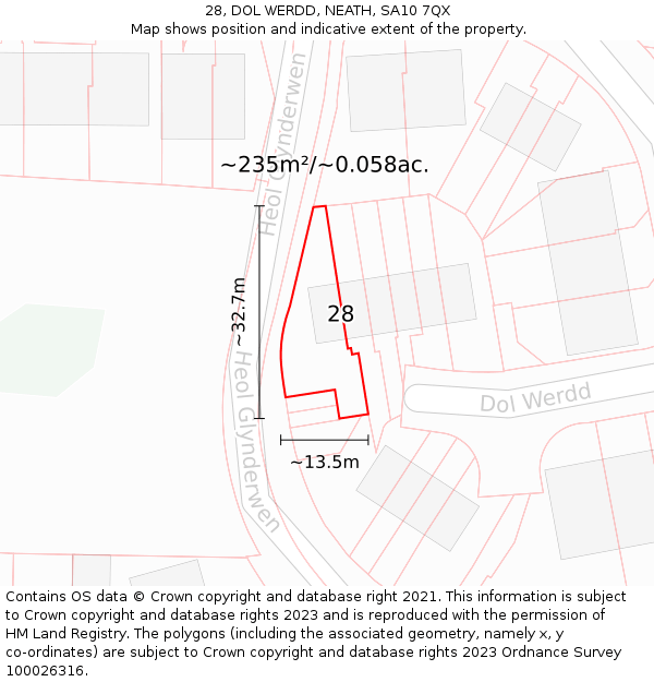 28, DOL WERDD, NEATH, SA10 7QX: Plot and title map