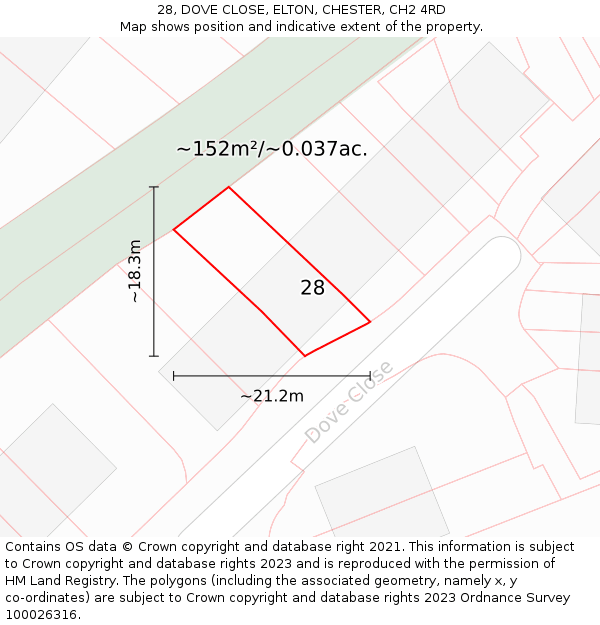 28, DOVE CLOSE, ELTON, CHESTER, CH2 4RD: Plot and title map