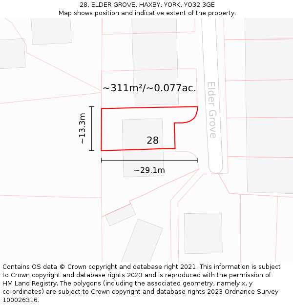 28, ELDER GROVE, HAXBY, YORK, YO32 3GE: Plot and title map