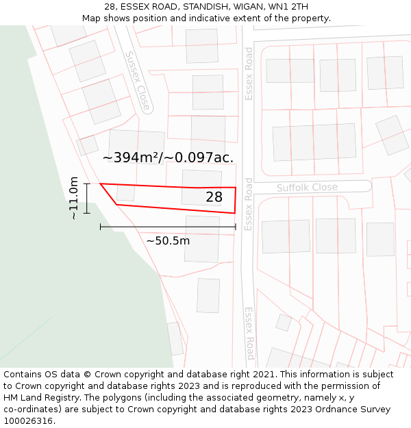 28, ESSEX ROAD, STANDISH, WIGAN, WN1 2TH: Plot and title map
