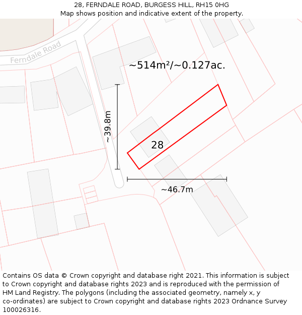 28, FERNDALE ROAD, BURGESS HILL, RH15 0HG: Plot and title map