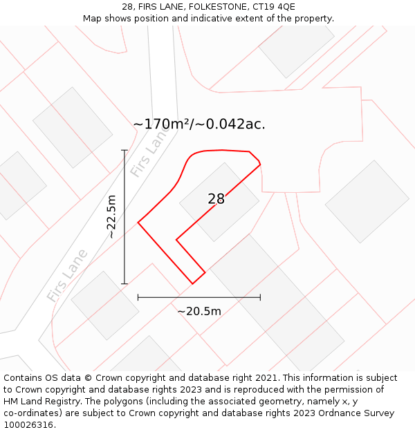 28, FIRS LANE, FOLKESTONE, CT19 4QE: Plot and title map