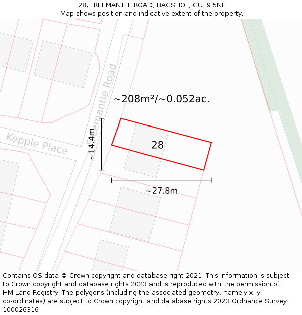 28, FREEMANTLE ROAD, BAGSHOT, GU19 5NF: Plot and title map