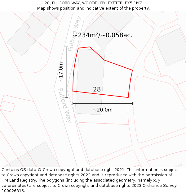28, FULFORD WAY, WOODBURY, EXETER, EX5 1NZ: Plot and title map