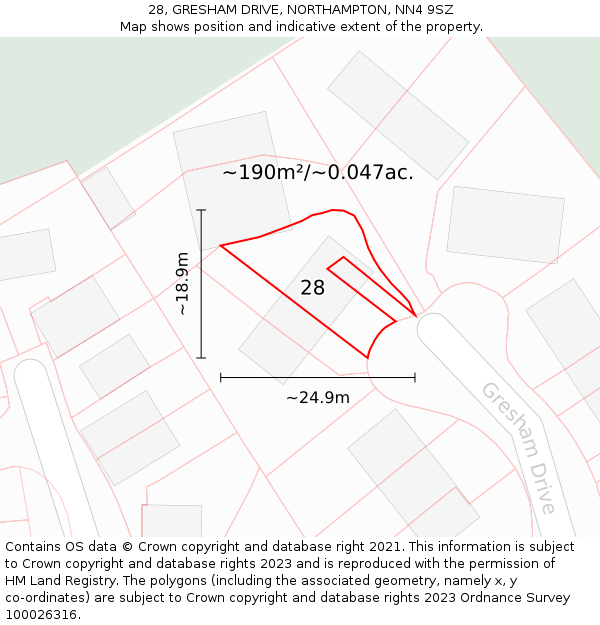 28, GRESHAM DRIVE, NORTHAMPTON, NN4 9SZ: Plot and title map