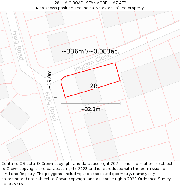 28, HAIG ROAD, STANMORE, HA7 4EP: Plot and title map