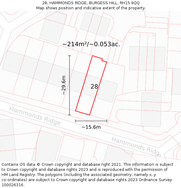 28, HAMMONDS RIDGE, BURGESS HILL, RH15 9QQ: Plot and title map