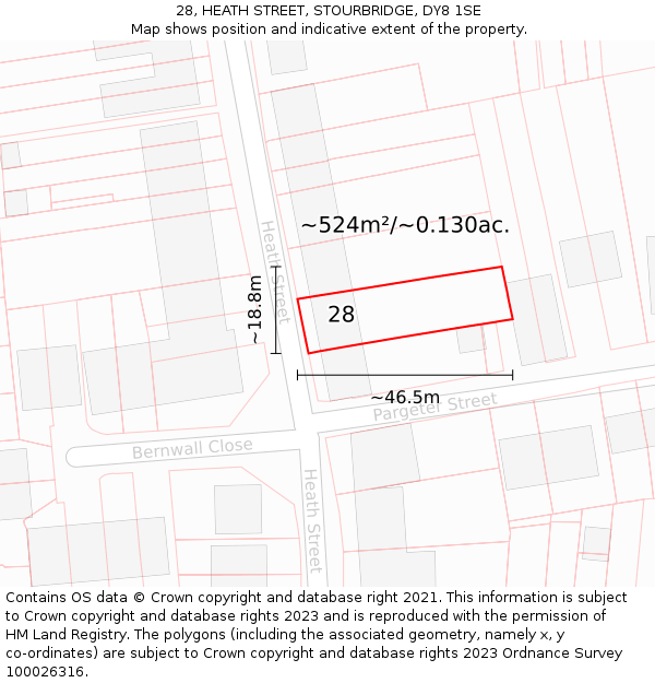 28, HEATH STREET, STOURBRIDGE, DY8 1SE: Plot and title map