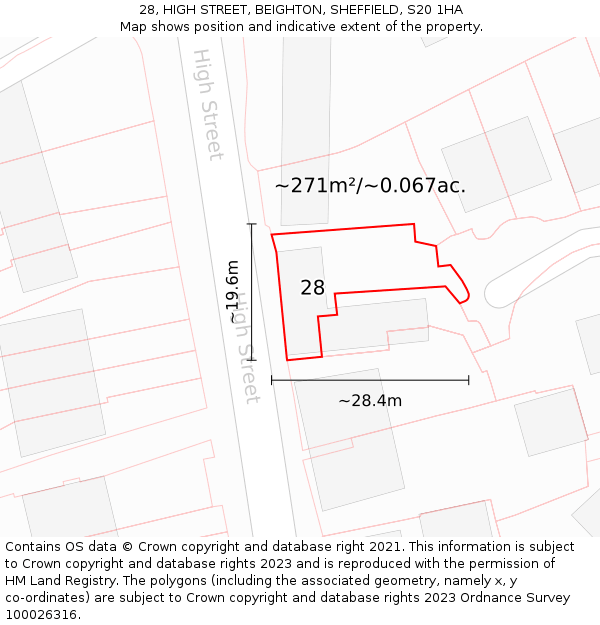 28, HIGH STREET, BEIGHTON, SHEFFIELD, S20 1HA: Plot and title map