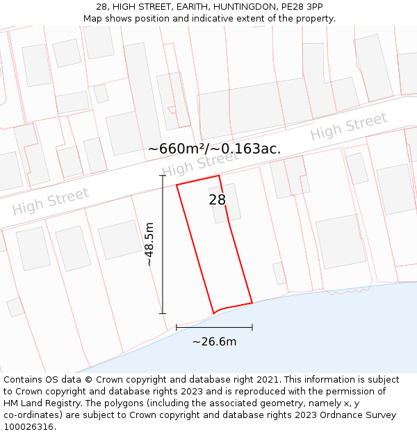 28, HIGH STREET, EARITH, HUNTINGDON, PE28 3PP: Plot and title map