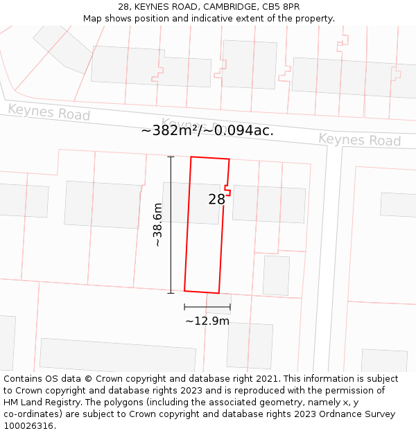 28, KEYNES ROAD, CAMBRIDGE, CB5 8PR: Plot and title map