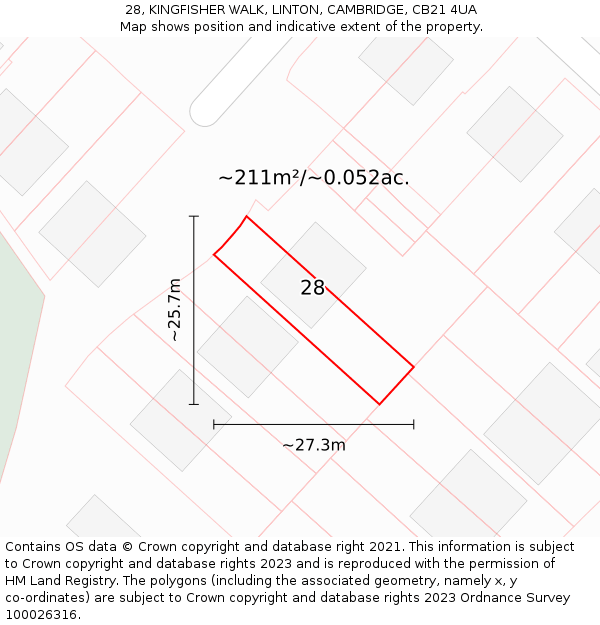 28, KINGFISHER WALK, LINTON, CAMBRIDGE, CB21 4UA: Plot and title map