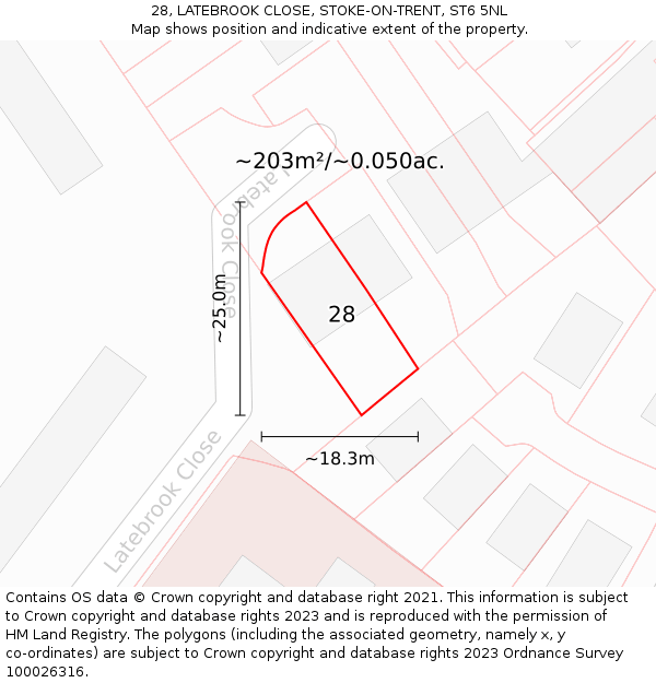 28, LATEBROOK CLOSE, STOKE-ON-TRENT, ST6 5NL: Plot and title map