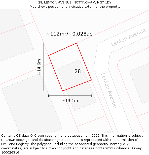 28, LENTON AVENUE, NOTTINGHAM, NG7 1DY: Plot and title map