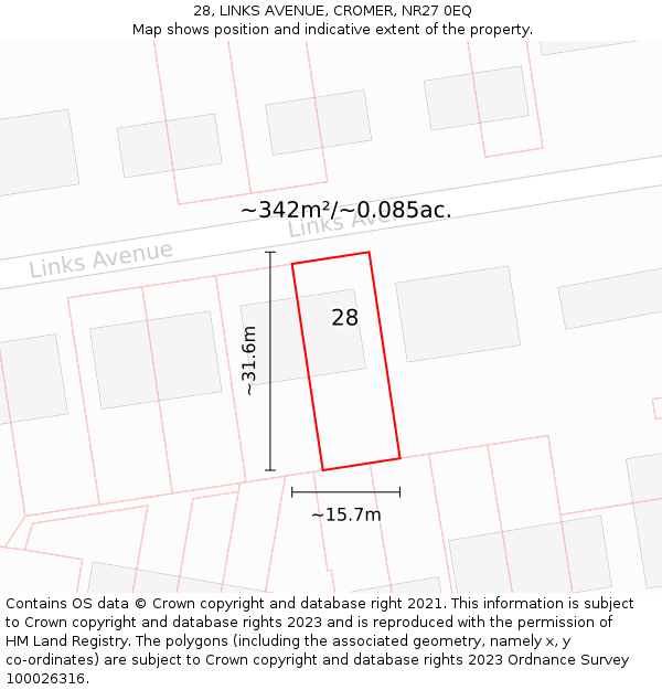 28, LINKS AVENUE, CROMER, NR27 0EQ: Plot and title map