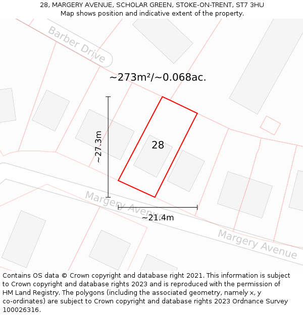 28, MARGERY AVENUE, SCHOLAR GREEN, STOKE-ON-TRENT, ST7 3HU: Plot and title map