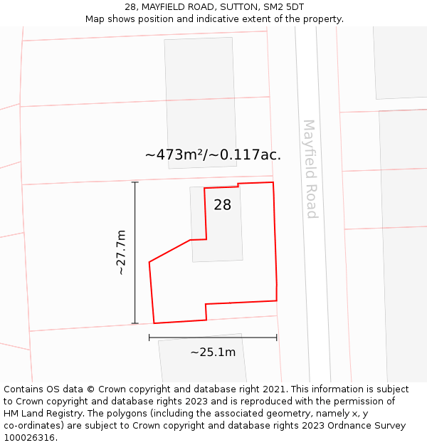 28, MAYFIELD ROAD, SUTTON, SM2 5DT: Plot and title map