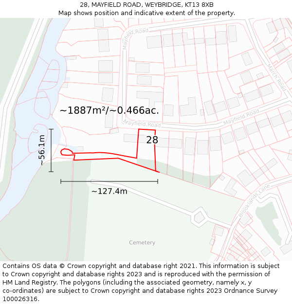 28, MAYFIELD ROAD, WEYBRIDGE, KT13 8XB: Plot and title map