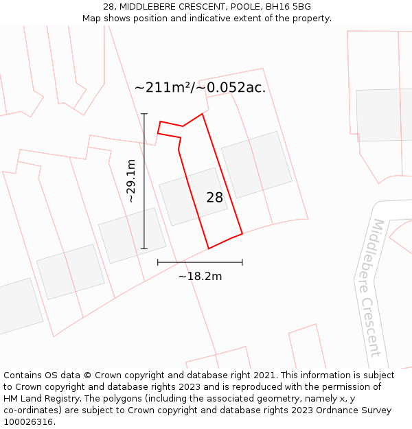 28, MIDDLEBERE CRESCENT, POOLE, BH16 5BG: Plot and title map