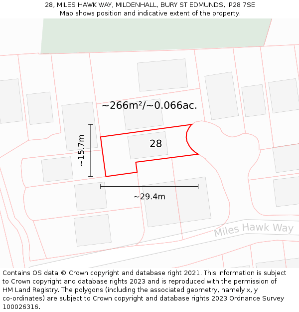 28, MILES HAWK WAY, MILDENHALL, BURY ST EDMUNDS, IP28 7SE: Plot and title map