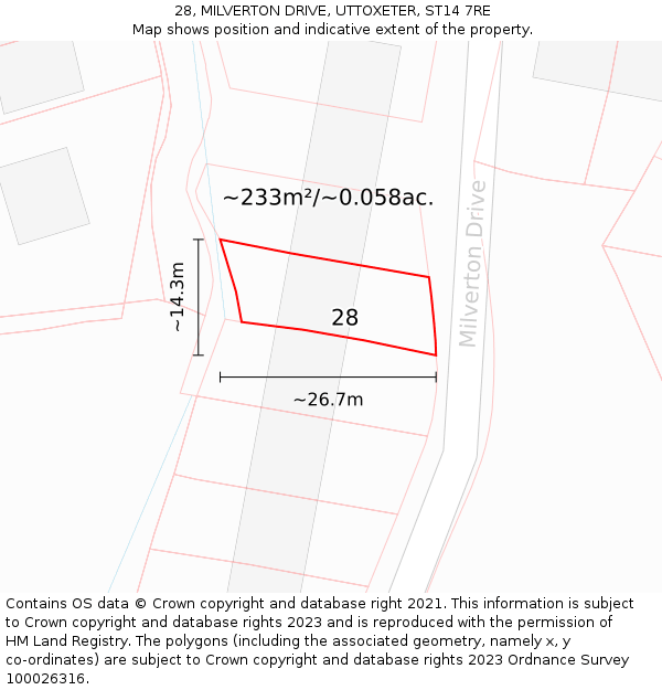 28, MILVERTON DRIVE, UTTOXETER, ST14 7RE: Plot and title map