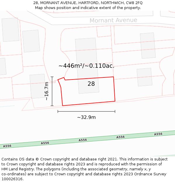 28, MORNANT AVENUE, HARTFORD, NORTHWICH, CW8 2FQ: Plot and title map