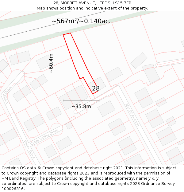 28, MORRITT AVENUE, LEEDS, LS15 7EP: Plot and title map