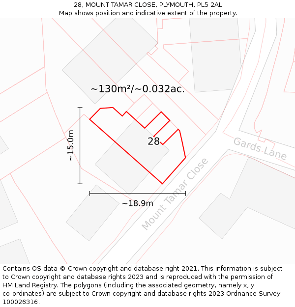 28, MOUNT TAMAR CLOSE, PLYMOUTH, PL5 2AL: Plot and title map