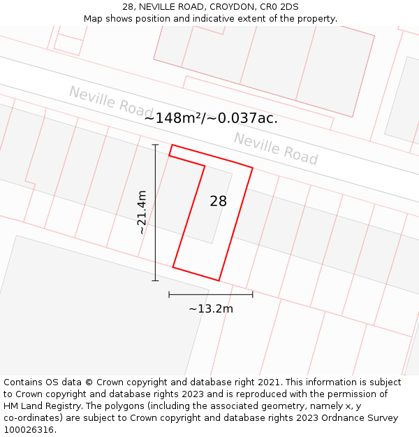 28, NEVILLE ROAD, CROYDON, CR0 2DS: Plot and title map