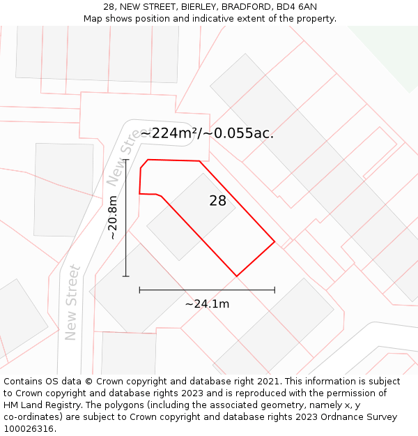28, NEW STREET, BIERLEY, BRADFORD, BD4 6AN: Plot and title map