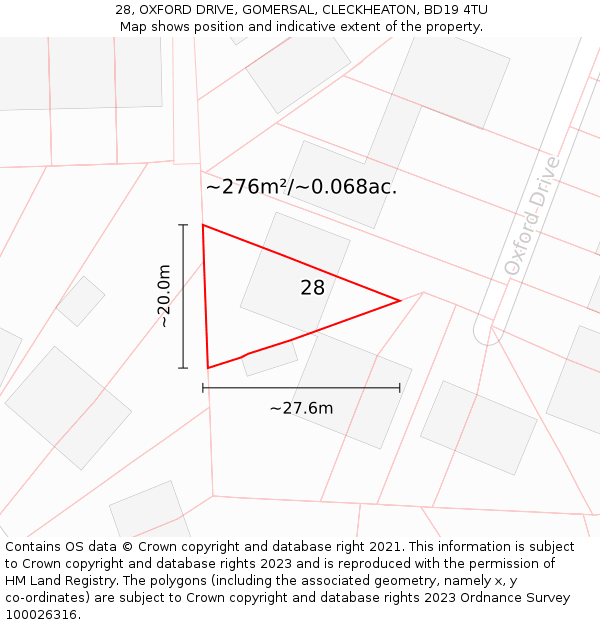 28, OXFORD DRIVE, GOMERSAL, CLECKHEATON, BD19 4TU: Plot and title map