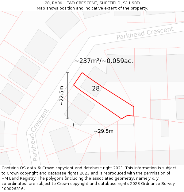 28, PARK HEAD CRESCENT, SHEFFIELD, S11 9RD: Plot and title map