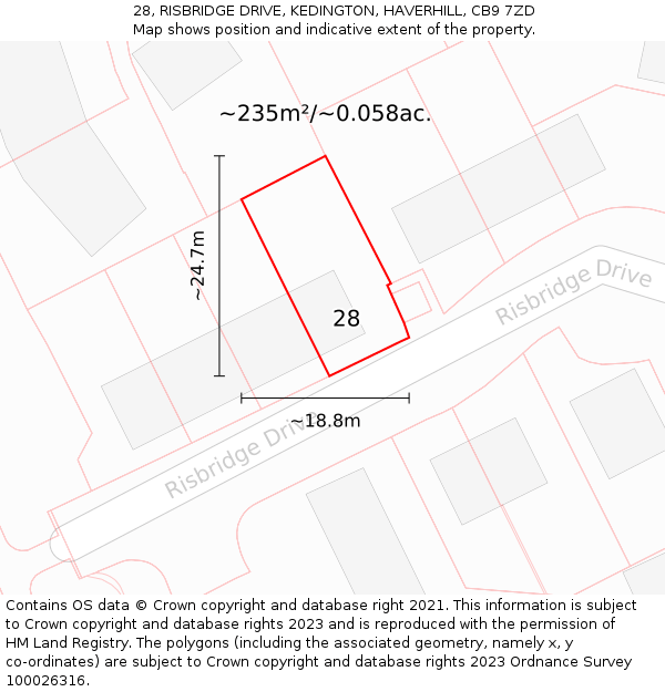 28, RISBRIDGE DRIVE, KEDINGTON, HAVERHILL, CB9 7ZD: Plot and title map