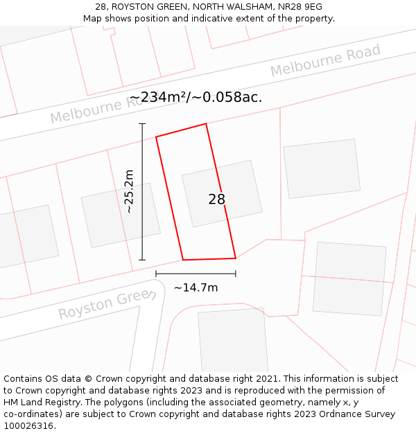 28, ROYSTON GREEN, NORTH WALSHAM, NR28 9EG: Plot and title map