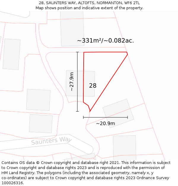 28, SAUNTERS WAY, ALTOFTS, NORMANTON, WF6 2TL: Plot and title map