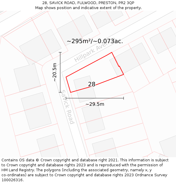 28, SAVICK ROAD, FULWOOD, PRESTON, PR2 3QP: Plot and title map