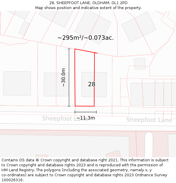 28, SHEEPFOOT LANE, OLDHAM, OL1 2PD: Plot and title map