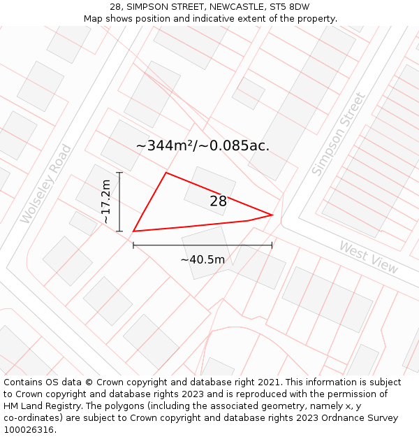 28, SIMPSON STREET, NEWCASTLE, ST5 8DW: Plot and title map